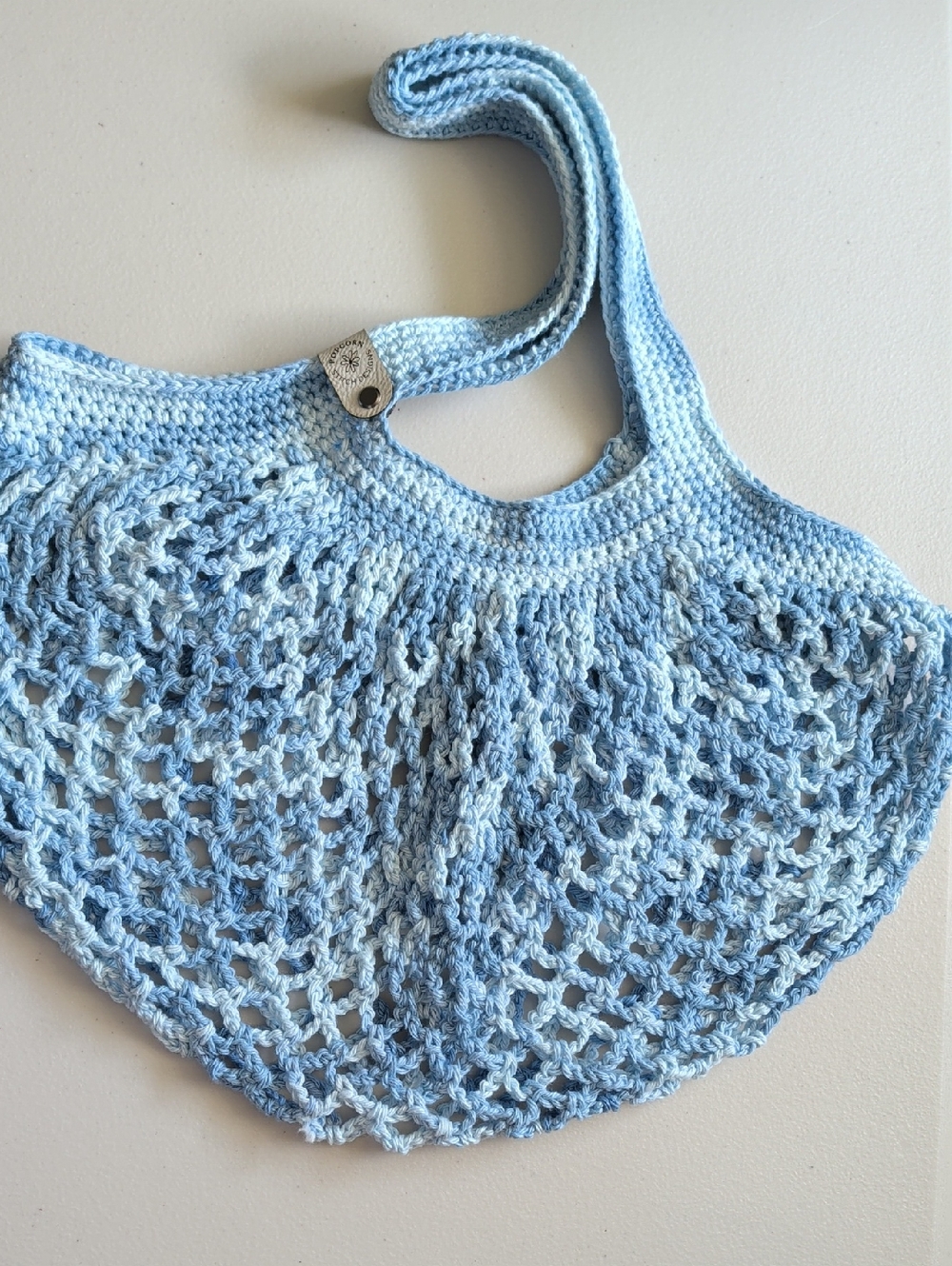 Handmade Crochet Cotton Mesh Market Bag in Blue